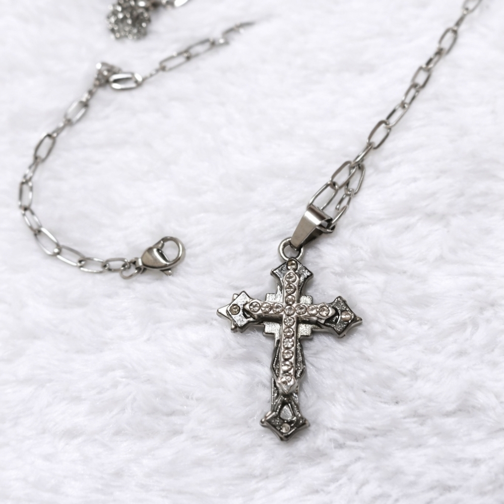 Silver Crystal Cross Pendant Necklace - Women Jewelry
